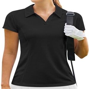 Womens L Golf Shirt Short Sleeve Polo Shirts Quick Dry Tennis Pickleball V-Neck